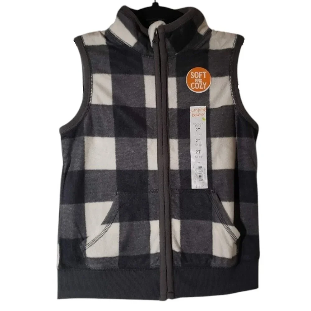 New Baby Boy's Boy Vest Plaid White Gray Size 2T 2 T New with tags